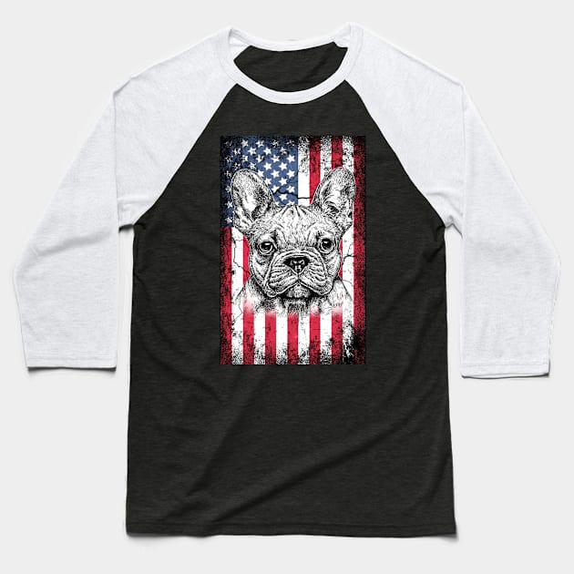 Patriotic French Bulldogs American Flag Baseball T-Shirt by Sinclairmccallsavd